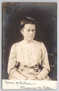 RPPC Lovely Young Lady Scholar Florence M Potter Postcard Q27