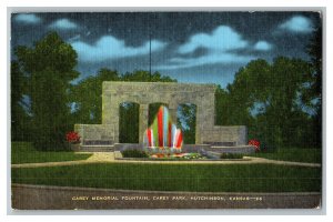 Carey Memorial Fountain Carey Park Hutchinson KS Vintage Standard View Postcard