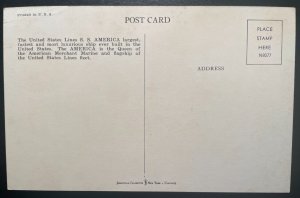 Vintage Postcard 1940's United States Line, S.S. America Oceanliner