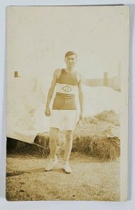 RPPC Young Man Athlete Runner Winner Holding $25 Prize Douglas AZ Postcard M10