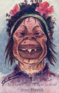 Ugly Minger Girl Hawick Scotland Monster Face Comic Old Postcard