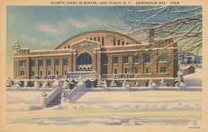 Lake Placid, Adirondacks NY, New York - Winter View of Olympic Arena - Linen