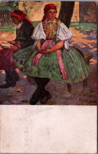 Czech Republic Traditional Clothing Nedelni Odpoledne Vintage Postcard 09.75