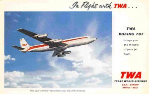 TWA Airlines Boeing 707 Plane advertising postcard