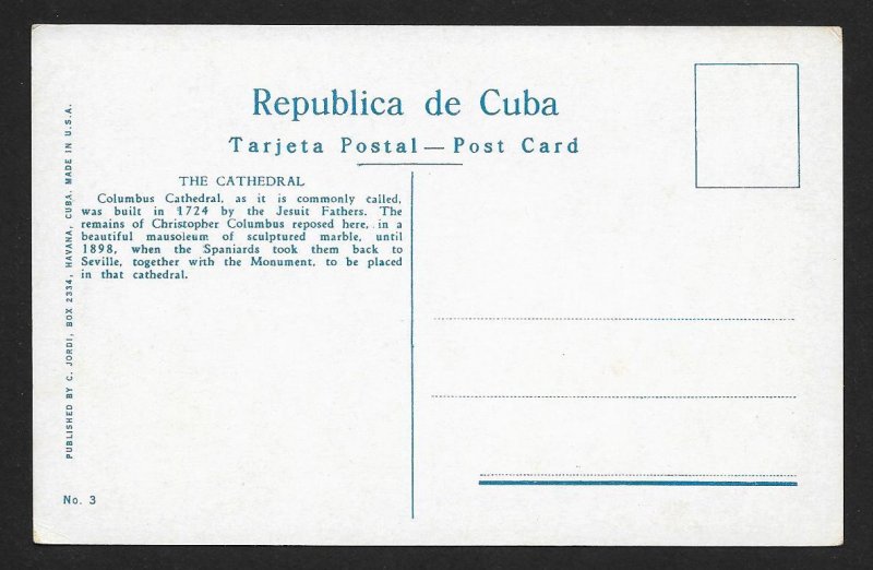 Cathedral Building Havana CUBA Unused c1920s