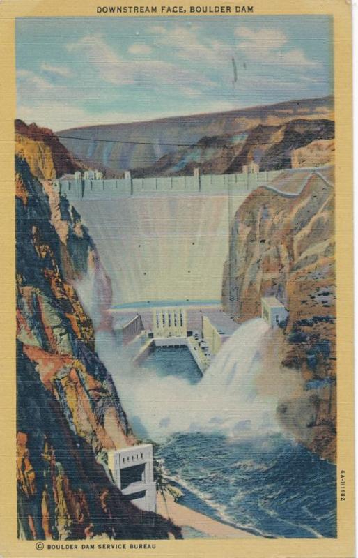 Downstream Face of the Boulder Dam NV, Nevada - pm 1947 - Linen