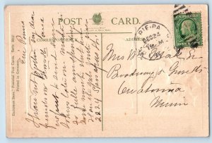 Christmas Postcard House Winter Scene Bell Berries Embossed c1910's Antique