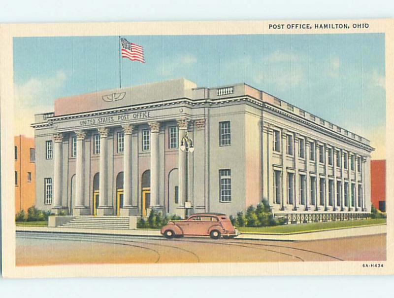 Unused Linen POST OFFICE SCENE Hamilton Ohio OH hs1241