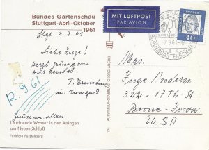 Germany. Stuttgart.  Bundes Gartenschau. Stamped and mailed 1961.