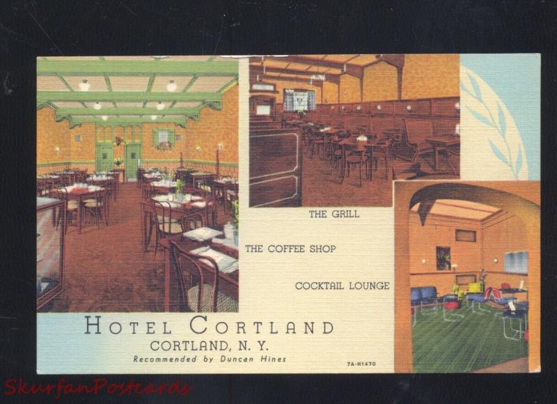 CORTLAND NEW HORK HOTEL CORTLAND INTERIOR LINEN ADVERTISING POSTCARD N.Y.