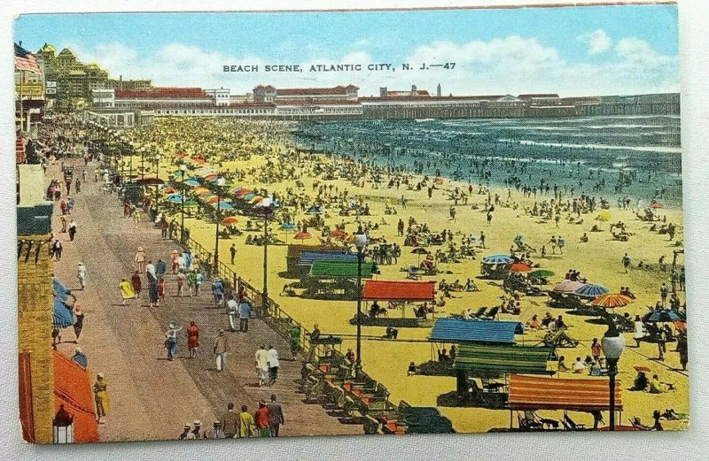 Vintage Postcard 1952 Beach Scene Atlantic City NJ Ocean Bathing ...