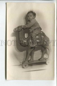 439247 Charming Girl on Huge CAMEL Toy Vintage REAL PHOTO Card