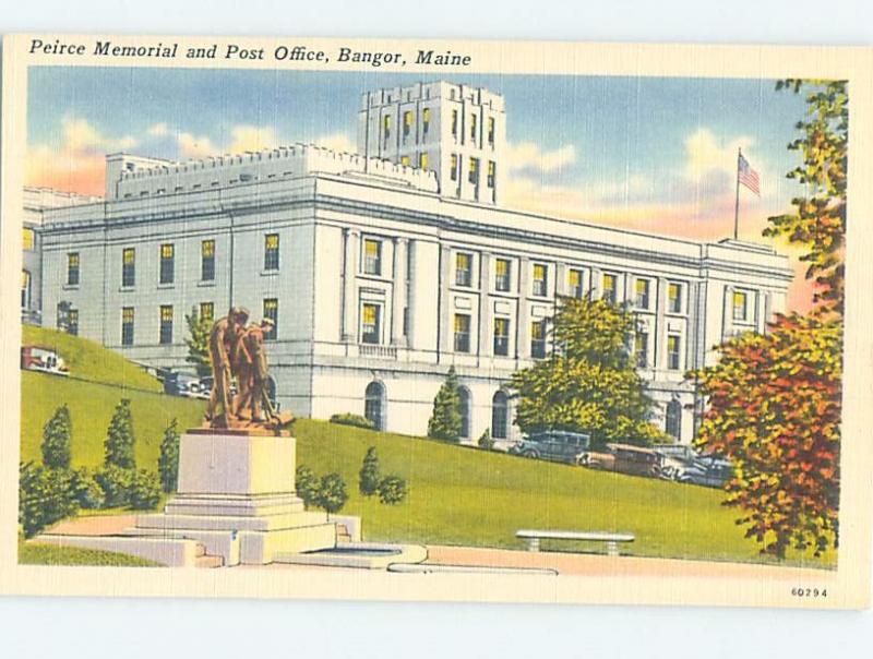 Unused Linen POST OFFICE SCENE Bangor Maine ME d8611