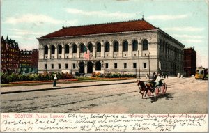 Vtg 1906 Public Library Horse and Buggy Boston Massachusetts MA Postcard