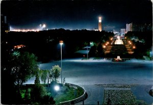 CONTINENTAL SIZE POSTCARD NIGHT VIEW OF THE PRIME PARK AT ZARAGOZA SPAIN