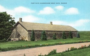 Vintage Postcard Fortes Historic Guard House Near Hays Kansas Harkness News Pub.