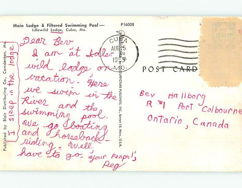 Pre-1980 LODGE SCENE Cuba Missouri MO J7489