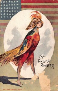US Patriotic Anthropomorphic Bird as Girl Dollar Princess 1910 postcard B986