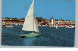 OCEANSIDE CA Yacht & Lighthouse Old Postcard