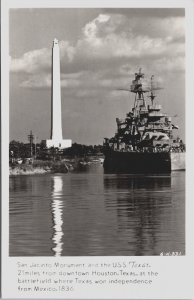 San Jacinto Monument and the USS Texas Houston Texas Vintage RPPC C071