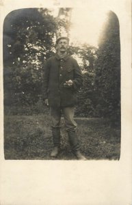 Annonymous person military uniform cigar smoker instant photo postcard WWI