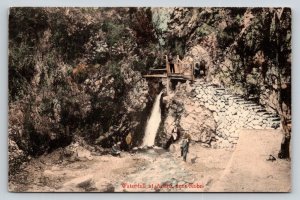 Vintage 1911 Waterfall at Arima near Kobe Japan Postcard Hand-Colored RPPC