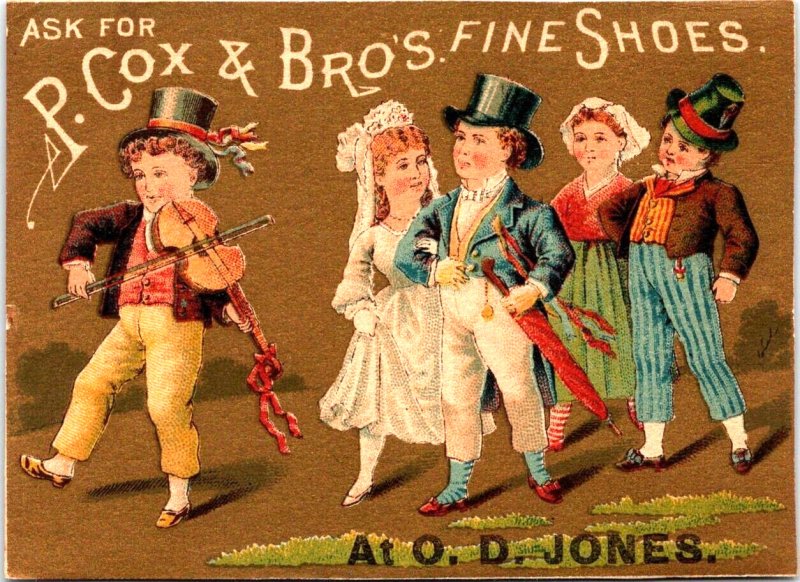 P Cox & Bro Fine Shoes Wedding Procession Violin Player Victorian Trade Card