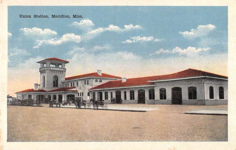 Meridian Mississippi view from street Union Station antique pc DD3163