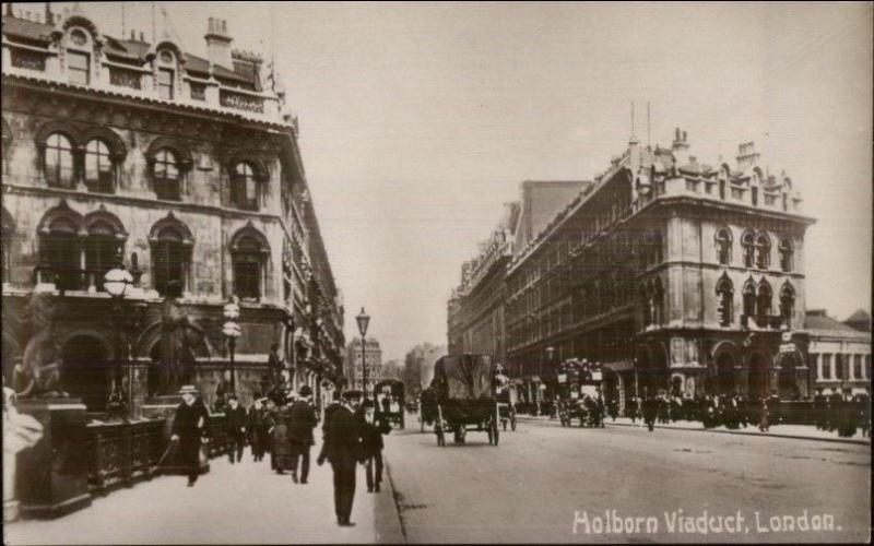 London - Holborn Viaduct Street View c1910 Real Photo Postcard