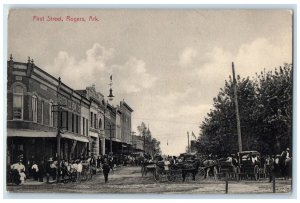 Rogers Arkansas AR Postcard First Street Exterior Building Horse Carriage c1910