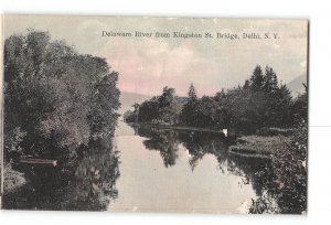 Delhi New York NY Postcard 1908 Delaware River From Kingston St. Bridge