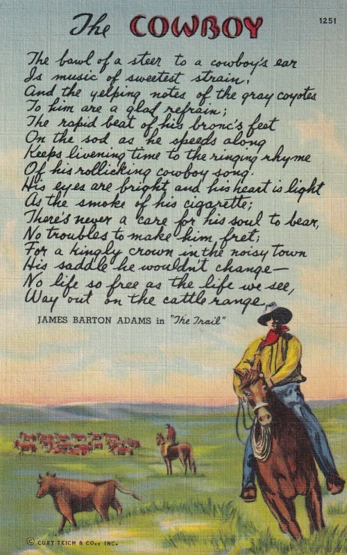 The COWBOY Poem by James Barton Adams, PU-1945