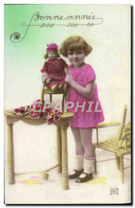 Old Postcard Fun Children Doll Happy New Year