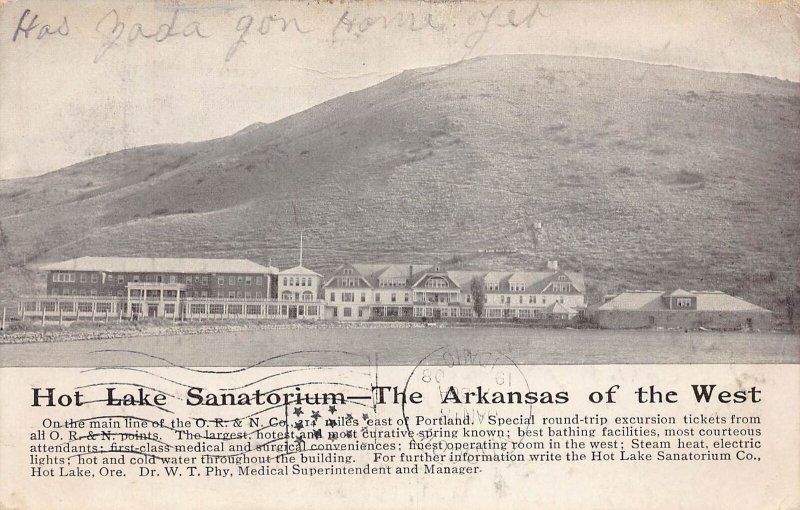 J81/ Hot Lake Oregon Postcard c1910 Sanatorium OR&N Railroad Line  36