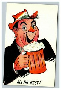 Vintage 1950's Comic Postcard Drunk Man with Stein of Beer - All the Best