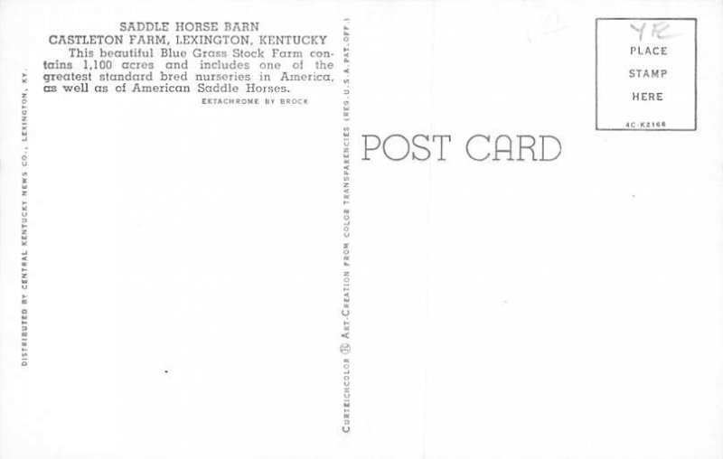 Castleton Farm Lexington Kentucky Postcard