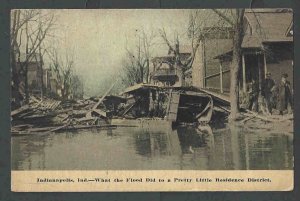 Ca 1913 PPC* Disaster Flood Destroys Residential Area Indianapolis IN Mint