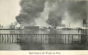 C-1910 East Boston Oil Workers on Fire Metropolitan News postcard 7181