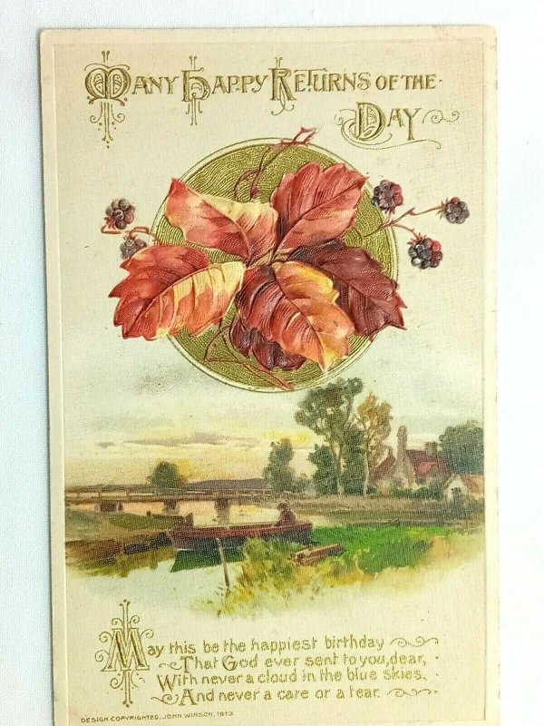 Vintage Postcard 1910's Many Happy Returns of the Day Happiest Birthday Embossed