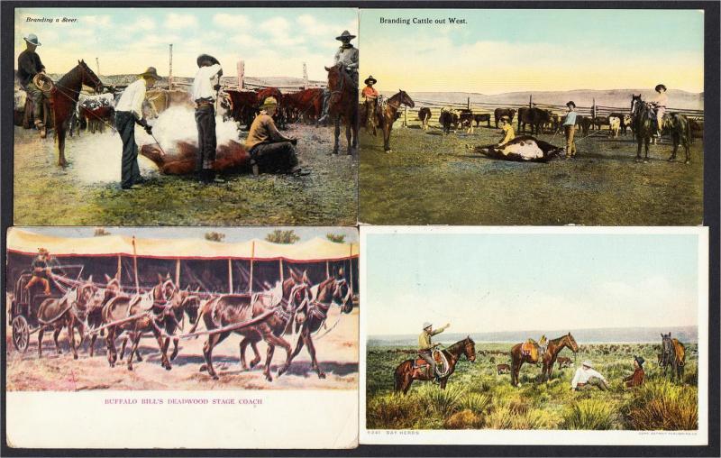 Cowboys in the West Lot of 12 Postcards 1900s-1920s