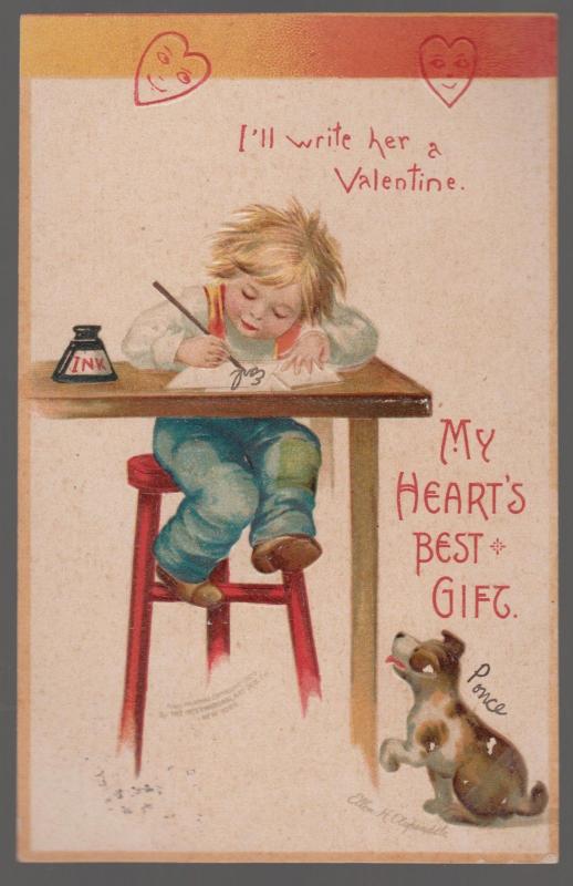 1909 USA postcard Cover Stamford CT Ellen Clapsaddle Valentines Day Child Artist