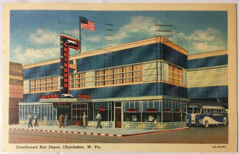 Charleston WV Postcard View of the Art Deco Style GREYHOUND BUS DEPOT 1940