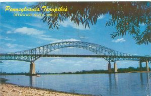 Delaware River Bridge PA Turnpike Chrome Postcard Postmarked 1961