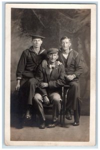 c1910's US Navy Sailors Uniform Electric Studio Newport RI RPPC Photo Postcard