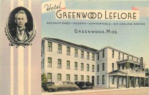 Postcard 1940s Mississippi Greenwood Hotel Leflore autos occupation 24-4914