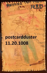 1008 - HUMOR Leather Postcard 1900s Painting the Red