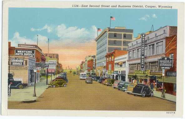 East Second Street & Business District, Casper, Wyoming, WY, 1951 Linen