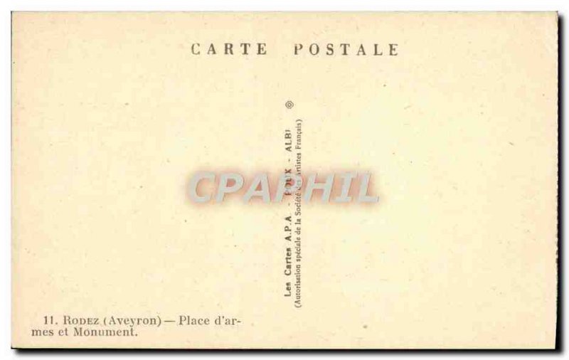 Old Postcard Rodez Place D & # 39Armes And Army Monument