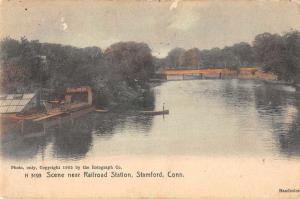 Stamford Connecticut scenic river view near railroad station antique pc Z40406