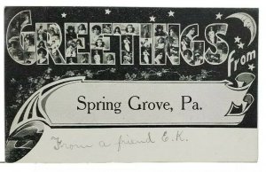 Spring Grove PA Pretty Ladie Large Letter Moon Stars Art Nouveau Postcard N13